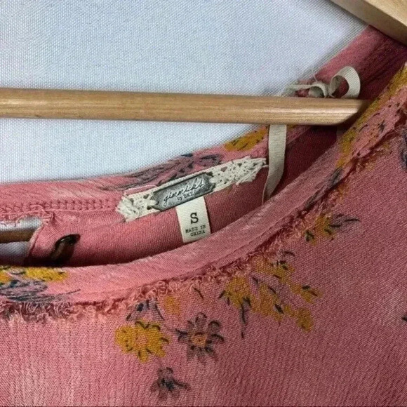 Gimmicks by BKE Sierra Pink Floral Long Sleeve Lace Up Blouse S - Picture 6 of 6